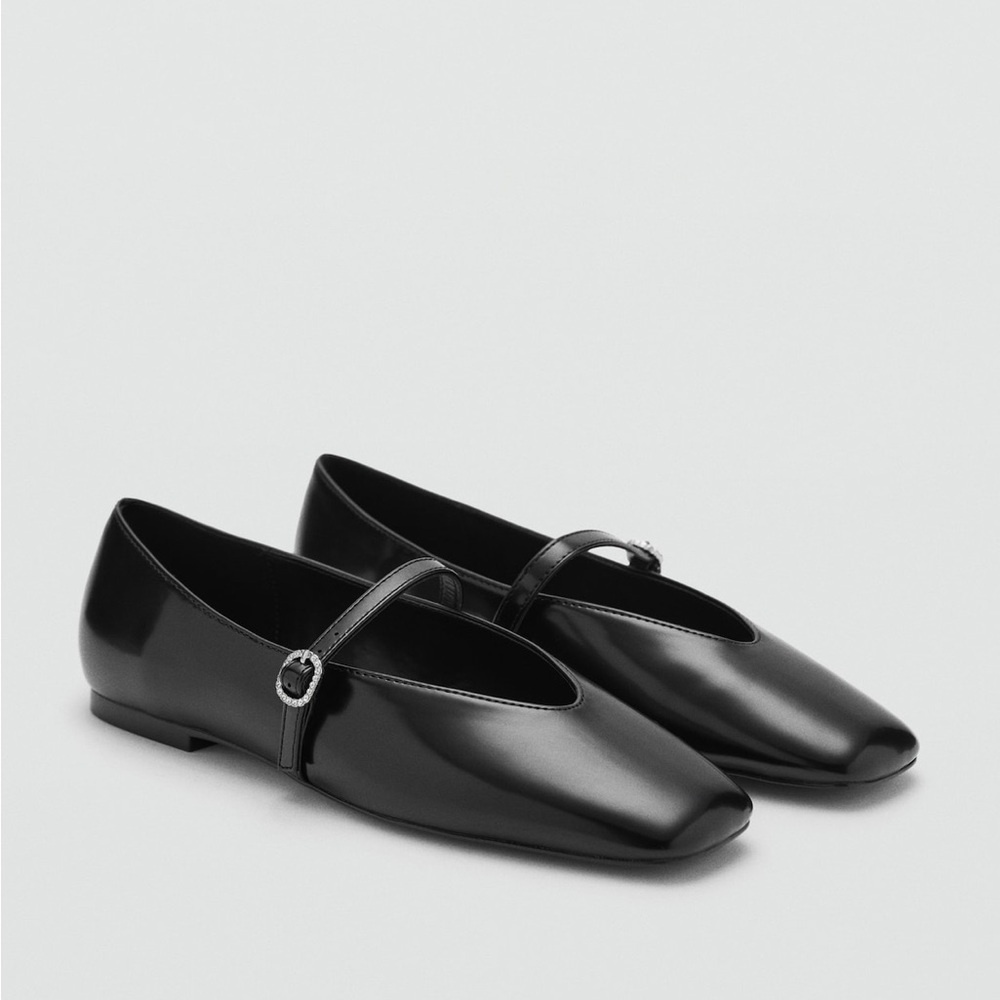 MNG Mango BALLERINAS WITH STRAP JEWEL DETAIL patent leather effect in black new